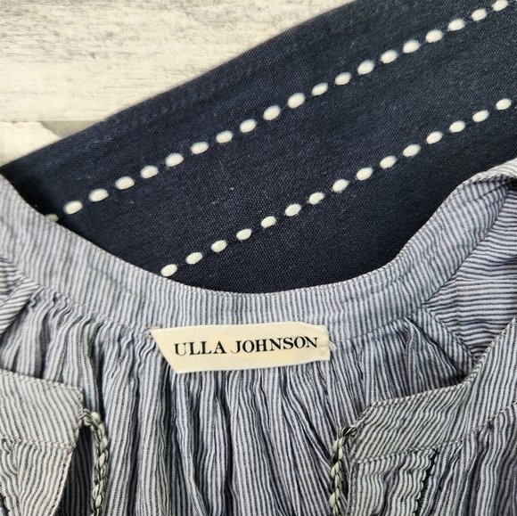 Ulla Johnson Mirco Stripe Layered Flutter Sleeve Blouse Tassels V Neck Size 4 - Picture 4 of 7